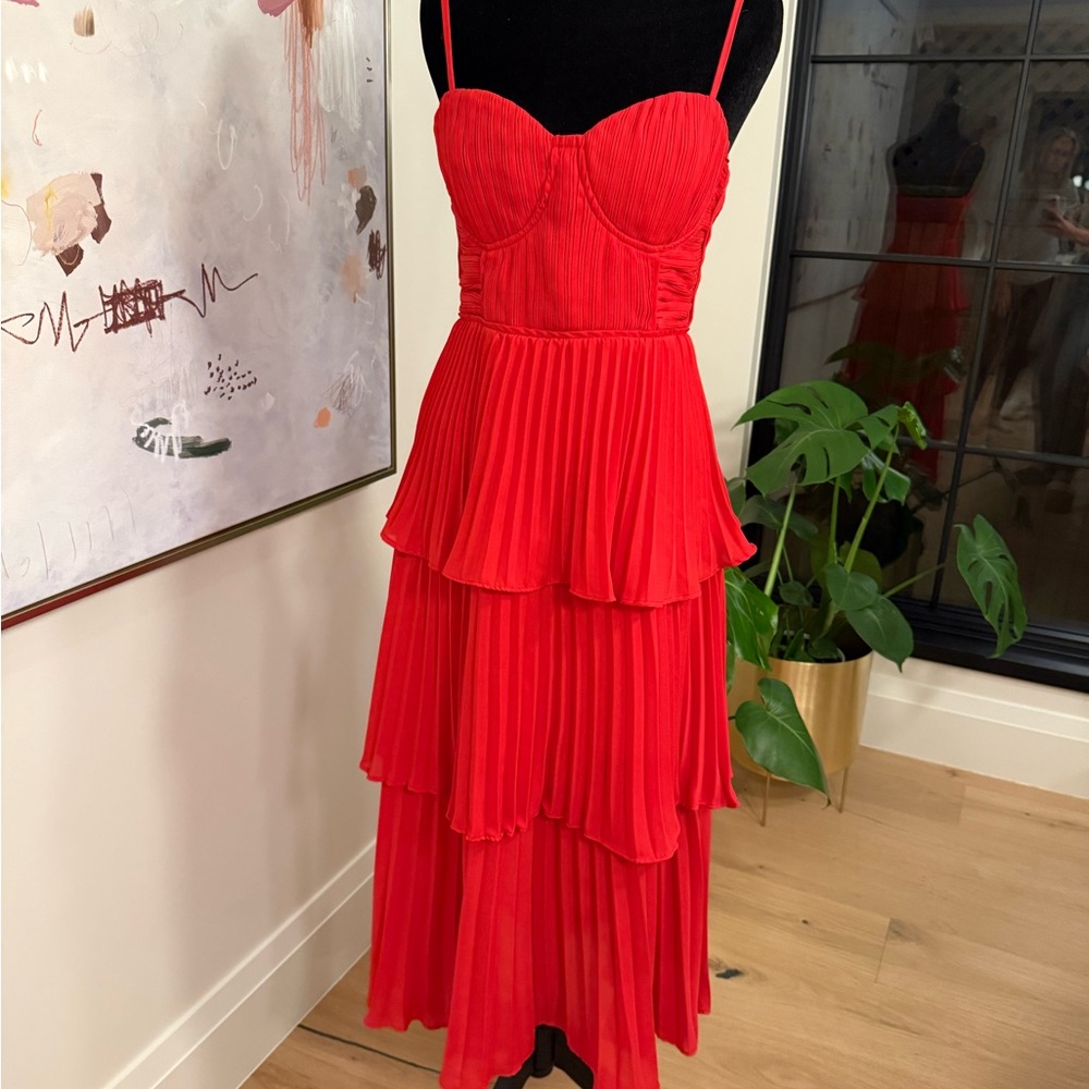 Lulu's Vibrant Red mid length Tiered Dress